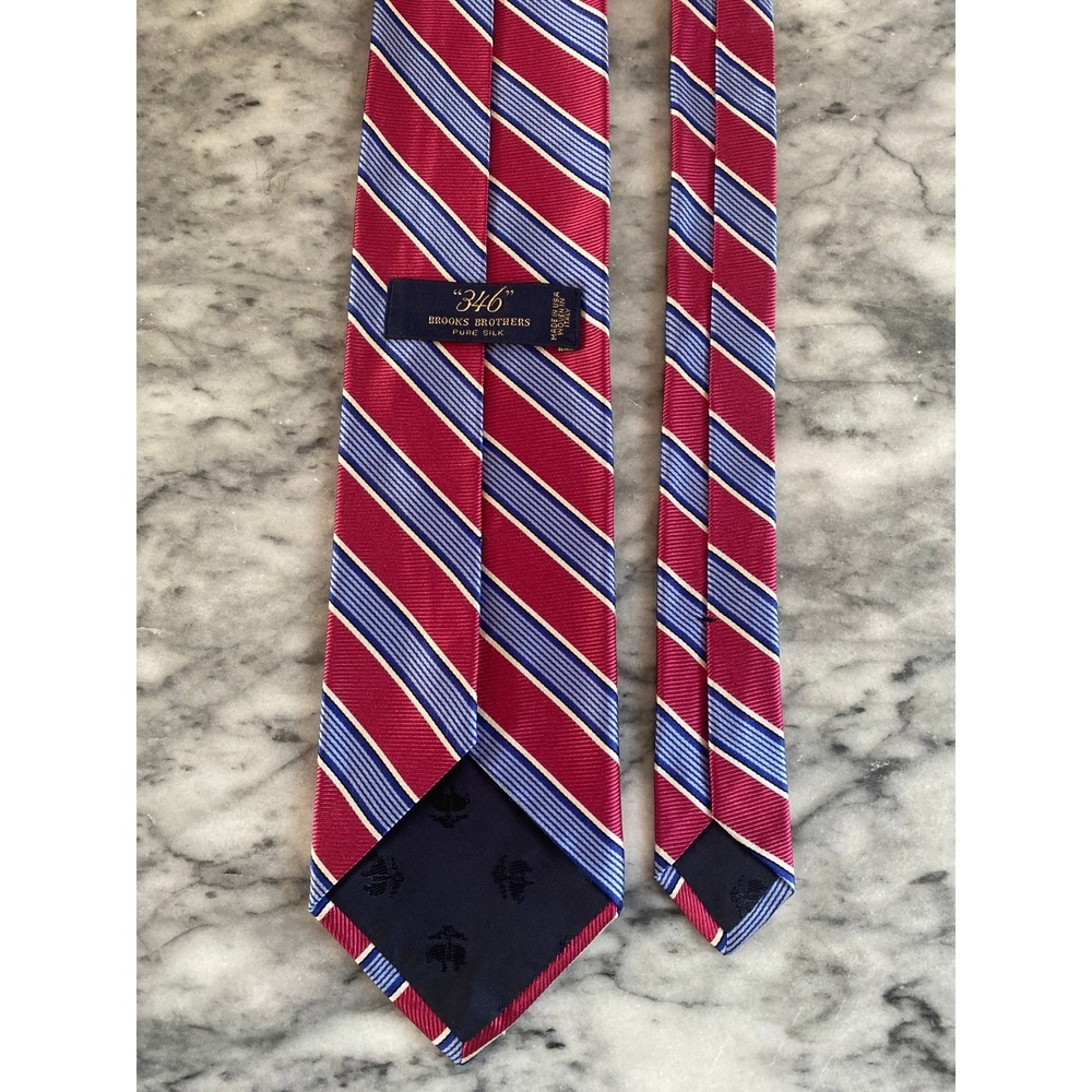 Brooks Brothers 346 Mens Silk Red Blue Regimental Stripe Classic Necktie - Picture 3 of 5